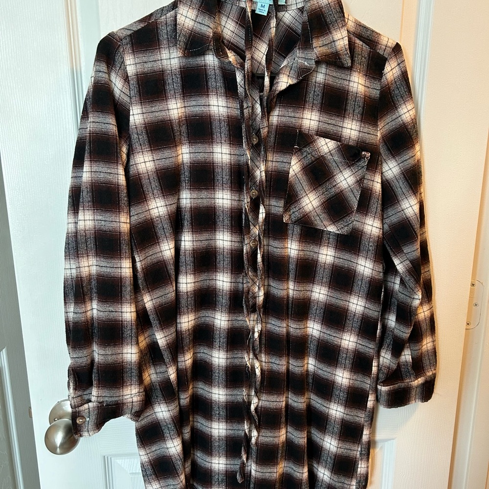 Black/Brown Plaid Flannel Shirt Dress Medium